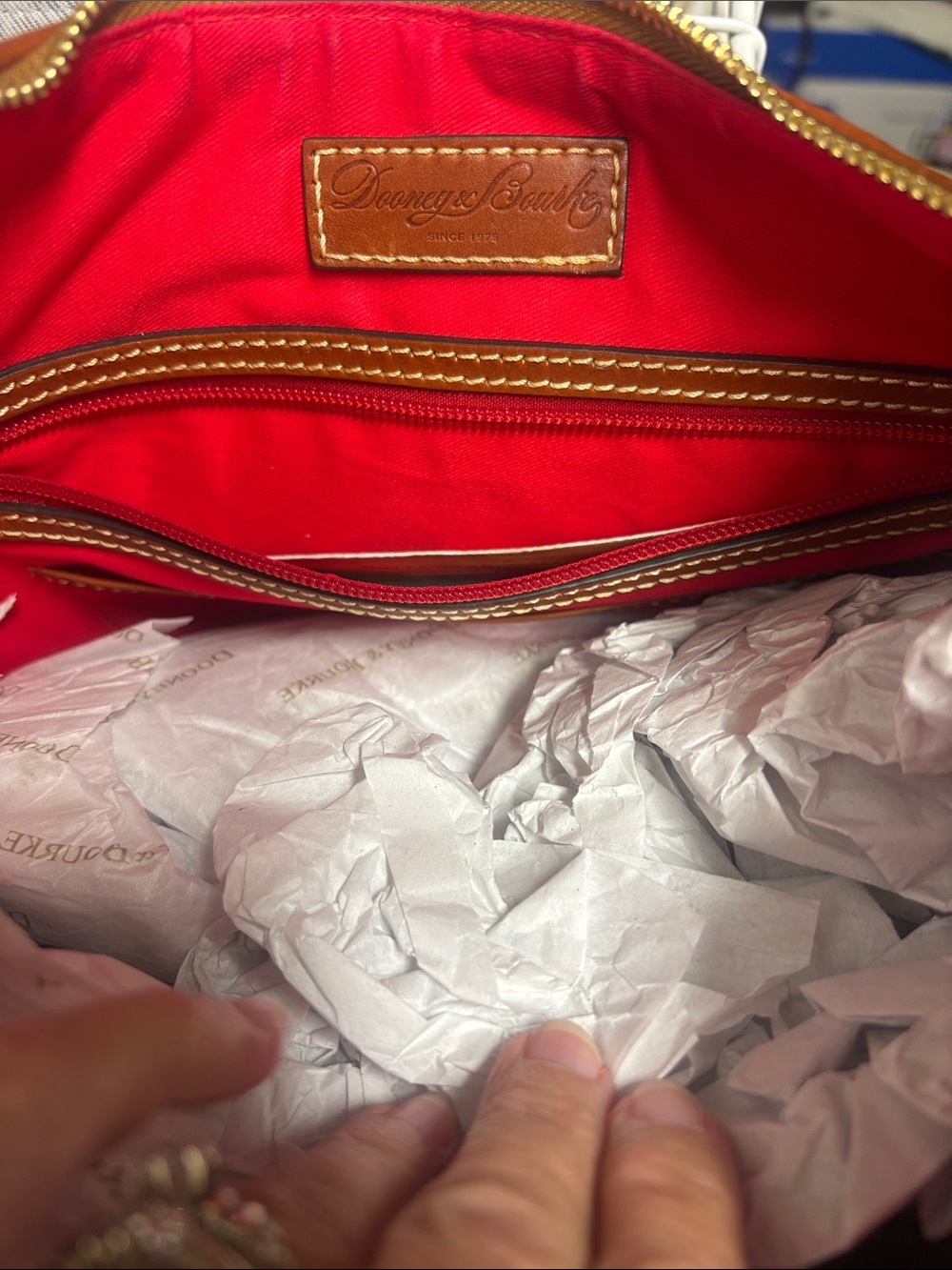 Dooney & Bourke Pink Suede Hobo Shoulder Bag & Brown Leather Trim Gold Hardware - Picture 7 of 11